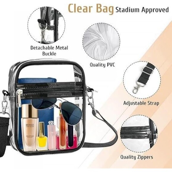 Clear Crossbody Purse Bag Stadium Approved for Concert Sports Adjustable Strap - Picture 4 of 7